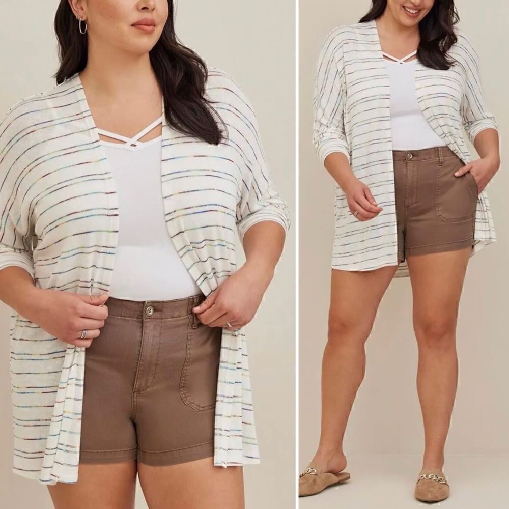 Torrid White Multi Stripe Dolman Sleeves Cardigan